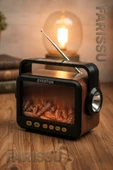 RT-734 Gerçek Eskitme Görünümlü Şömine Efektli Nostaljik Radyo | Güneş Enerjili, Bluetooth'lu, Fenerli - 2