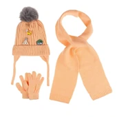 Kitti Bebe Kız Atkı Bere Eldiven Takım (1-4 Yaş) K24160-03 Şeftali - 1