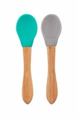 OiOi Bambu Saplı Silikon Mama Kaşığı 2li Aqua Green / Powder Grey - 1