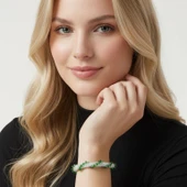 Pofuduk El İşçiliği Kristal  Kadın Bileklik Sarmal KBLK23 Yeşil Renk 19cm Takı thumbnail 1