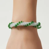 Pofuduk El İşçiliği Kristal  Kadın Bileklik Sarmal KBLK23 Yeşil Renk 19cm Takı thumbnail 3