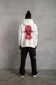Erkek Oversize Üç İplik Kapüşonlu Sweatshirt – “Don’t Be Terrified” Ön, Sırt ve Kol Baskılı, Kanguru Cepli, Ribanalı Rah thumbnail 5