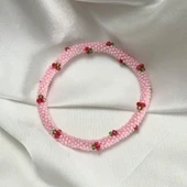 Pofuduk Kiraz El İşçiliği Kadın Bileklik BLK1 Pembe Renk 19cm Takı thumbnail 2