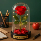 Sevgiliye Eşe Öğretmenler Gününe Anlam Katan Özel Fanusta Led Işıklı Canım Öğretmenim Hediye Biblosu thumbnail 2