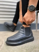 JET-205 Boston Bağcıksız Ortopedik Taban Cilt Erkek Spor Bot CST - Siyah thumbnail 3