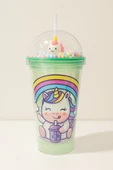 Renkli Boncuklu Unicorn Tasarımlı Pipetli İçecek Bardağı Çocuklar İçin Sevimli Suluk Yeşil 2646 thumbnail 2
