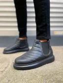 JET-205 Boston Bağcıksız Ortopedik Taban Cilt Erkek Spor Bot CST - Siyah thumbnail 2