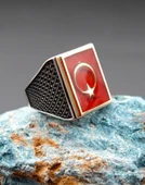 925 Ayar Gümüş Ay Yıldız Mineli Erkek Yüzük sy00086 thumbnail 2