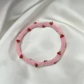 Pofuduk Kiraz El İşçiliği Kadın Bileklik BLK1 Pembe Renk 19cm Takı thumbnail 1