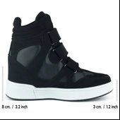 Erkan Saçmacı Talvi Siyah Beyaz Süet Yuvarlak Burun Cırt Cırtlı Gizli Dolgu Topuklu Günlük Bot - 2