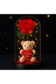 Dekoratif Tasarım Fanus LED Işıklı Kırmızı Gül I Love You Ayıcık Sevgiliye Romantik Aşk Hediye Seti thumbnail 5