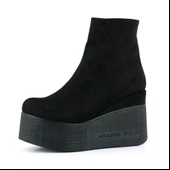 Erkan Saçmacı Chione Siyah Süet Kürk Astarlı Fermuarlı Yuvarlak Burun Gizli Dolgu Topuklu Bot - 1