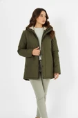 İçi Kürklü Su ve Rüzgar Geçirmez Cepli Kapüşonlu Kadın Mont thumbnail 10