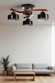 Lumexx WESTON 3 LÜ CEVİZ METAL BAŞLIKLI PLOFONYER AVİZE thumbnail 1