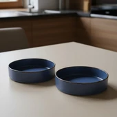 GÜRAL PORSELEN Ese Valeron 2 Adet 18 cm Salata Kasesi Mat Mavi 26L thumbnail 4