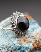 925 Ayar Gümüş Oltu Taşı Kadın Yüzük sk00096 thumbnail 2