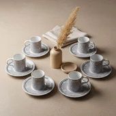 GÜRAL PORSELEN Camelia 12 Parça 6 Kişilik Kahve Fincan Takımı 6707 thumbnail 4