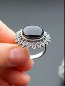 925 Ayar Gümüş Oltu Taşı Kadın Yüzük sk00096 thumbnail 3