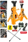 stilmax Germany 2Ton Kapasiteli 4 Ayaklı Kriko Standı 2x Çift Kriko Sehpası Araç Kriko + 4'lü Bijon El Fener thumbnail 3