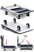 STAXX POWER 300 Kg Kapasite Alaşımlı Çelik Katlanır Platform 4 Tekerlekli Malzeme Koli Paket Taşıma El Arabası thumbnail 1