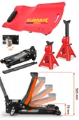 stilmax 3Ton Düşük Profil Çift Piston Güçlendirilmiş Kriko + 3Ton Sehpa Kriko Seti Tamirci Kızağı Garaj Seti thumbnail 2