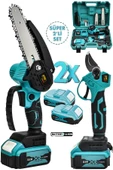 STAXX POWER 2Li Super Set 21V Çift Pala Zincir Çift Akülü Çelik Şanzıman Şarjlı Dal Budama ve Bağ Makası Testere thumbnail 2
