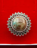 925 Ayar Gümüş Oltu Zümrütü Kadın Yüzük sy00099 thumbnail 6