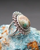 925 Ayar Gümüş Oltu Zümrütü Kadın Yüzük sy00099 thumbnail 1