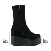 Erkan Saçmacı Yuki Siyah Süet Streç Kürk Astarlı Fermuarlı Yuvarlak Burun Gizli Dolgu Topuklu Bot - 2