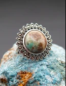 925 Ayar Gümüş Oltu Zümrütü Kadın Yüzük sy00099 thumbnail 7