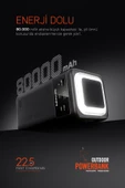 Powerway PD80 Kamp Powerbank | Gerçek 80.000 mAh | PD 22.5W Hızlı Şarj | LED Fenerli ve Dahili Kablolu - 6