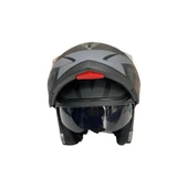 JK20 Çene Açılır Güneş Vizörlü Motosiklet Kaskı Gri Siyah L Beden Baş Çevresi: 59-60CM thumbnail 2