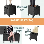 Valkyrie Katlanabilir 4 Tekerlekli Alışveriş ve Depolama Çantası – Kapaklı Teleskopik Çekme Kolu Kamp Plaj Çok Amaçlı Siyah - 4