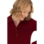 Kadın Bordo Basic Polo Yaka Sweatshirt thumbnail 3