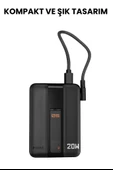 20W Hızlı Şarj Destekli MagSafe Kablosuz Powerbank Dahili TypeC Kablolu, LED Göstergeli, Mat Siyah Kompakt Taşınabilir Şarj Cihazı - 2