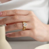 Vaoov 925 Ayar Gümüş Ayarlanabilir Taşlı Kalp Yüzük thumbnail 5