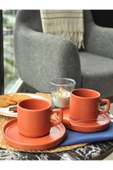 Cera'n 2'li Double Çay Fincan Takımı Kızıl Kahve 6 - 1
