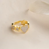 Vaoov 925 Ayar Gümüş Ayarlanabilir Taşlı Kalp Yüzük thumbnail 2