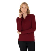 Kadın Bordo Basic Polo Yaka Sweatshirt thumbnail 1