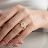 Vaoov 925 Ayar Gümüş Ayarlanabilir Taşlı Kalp Yüzük thumbnail 3