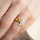 Vaoov 925 Ayar Gümüş Ayarlanabilir Yıldız Yüzük thumbnail 1