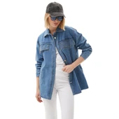 Saçaklı Detaylı Kot Ceket Mavi thumbnail 4