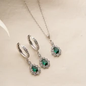Vaoov 925 Ayar Gümüş Yeşil Damla Taşlı Set thumbnail 2