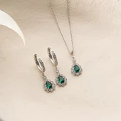 Vaoov 925 Ayar Gümüş Yeşil Damla Taşlı Set thumbnail 6