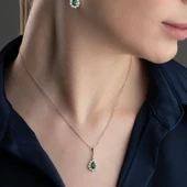 Vaoov 925 Ayar Gümüş Yeşil Damla Taşlı Set thumbnail 3