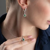 Vaoov 925 Ayar Gümüş Yeşil Damla Taşlı Set thumbnail 4