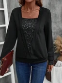 MDB Kadın Uzun Kollu V Yakalı Içi Süprem Desenli Dışı Viskon Bluz thumbnail 3