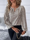 MDB Kadın Uzun Kollu Damla Detaylı Yaka Desenli Süprem Bluz thumbnail 1