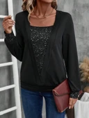 MDB Kadın Uzun Kollu V Yakalı Içi Süprem Desenli Dışı Viskon Bluz thumbnail 2