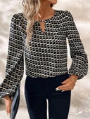 MDB Kadın Uzun Kollu Damla Detaylı Yaka Desenli Süprem Bluz thumbnail 2